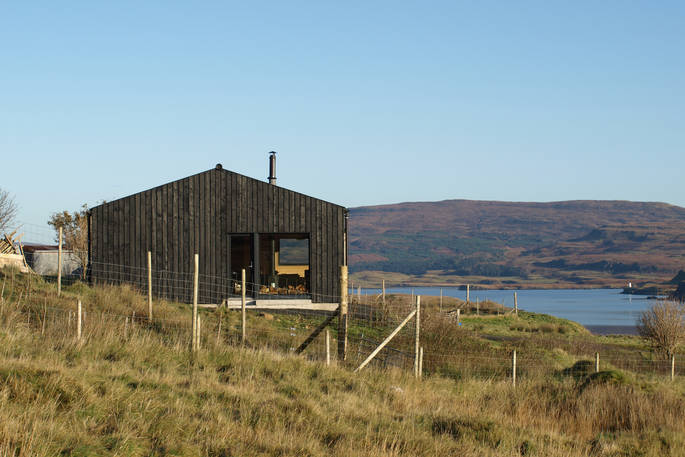Black Shed cabin view to the loch, Highland, Scotland - Rural Design Photographs