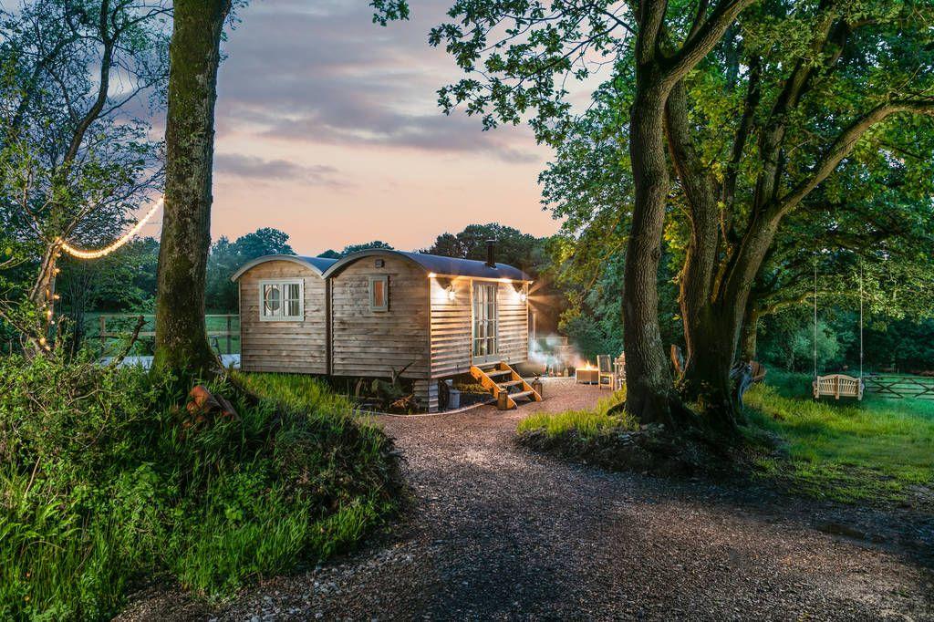 Book Shepherds Hut Spa accommodation at Glampio Gelli Glamping. Best UK  Price Guarantee