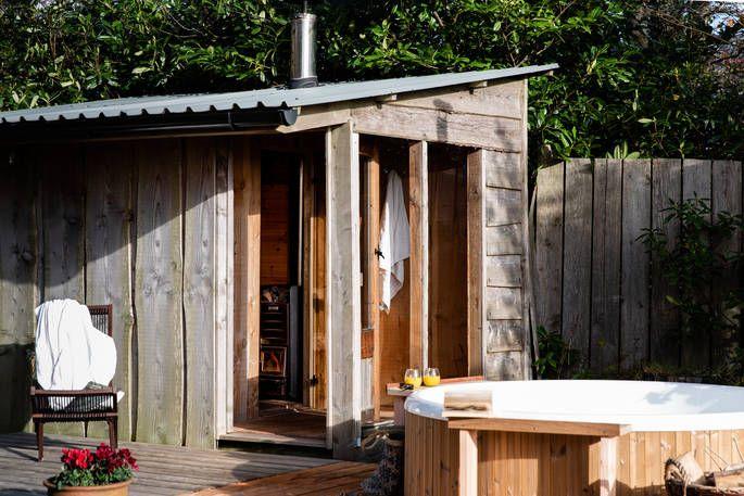 Sauna with hot tub on decking 