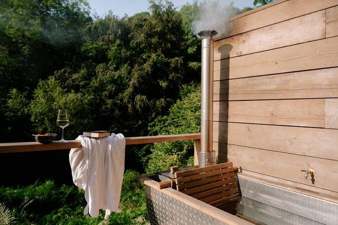 Hot tub with view of woodland