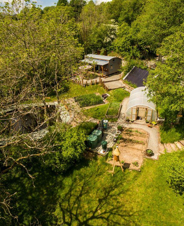 Aerial view of an eco-friendly glamping site