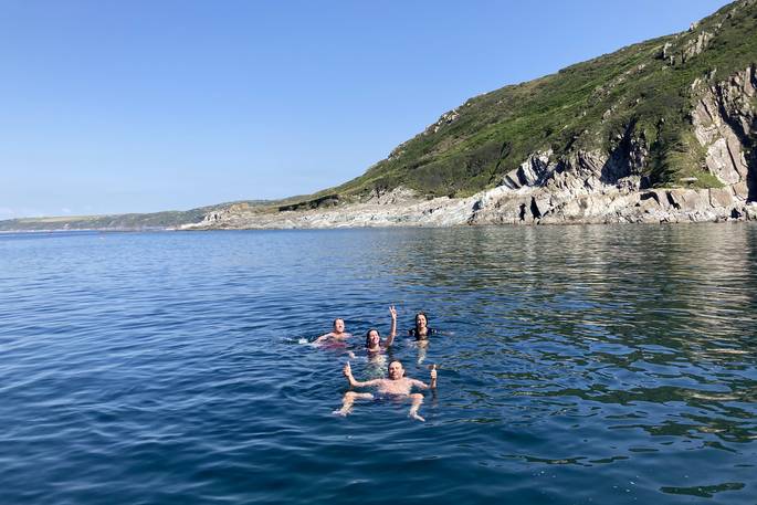 WilderMe geodomes glamping - swimming at the sea, Kingsand, Cornwall