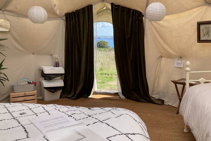 WilderMe geodomes glamping - view from inside the geodome, Kingsand, Cornwall