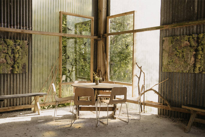 Small table in communal barn