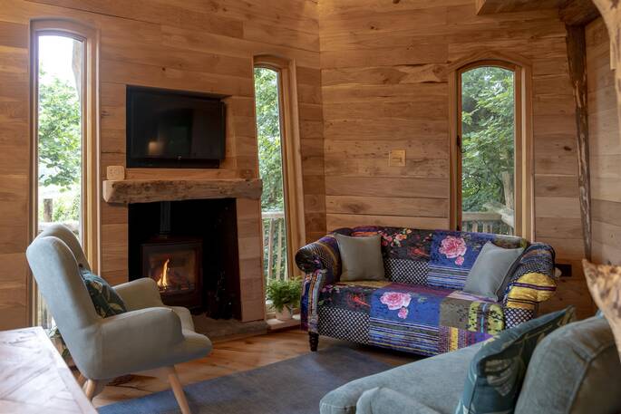 Living area with a wood burner