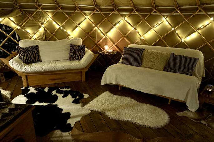 Sofas and fairy lights