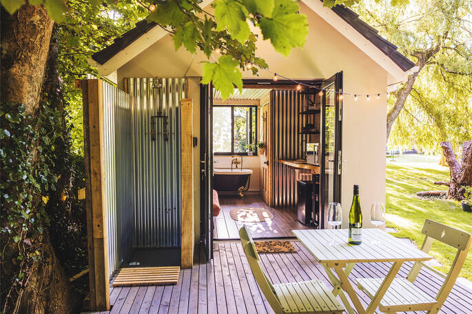 Outdoor shower on the deck