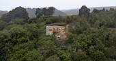 Aerial view of the fort between the trees