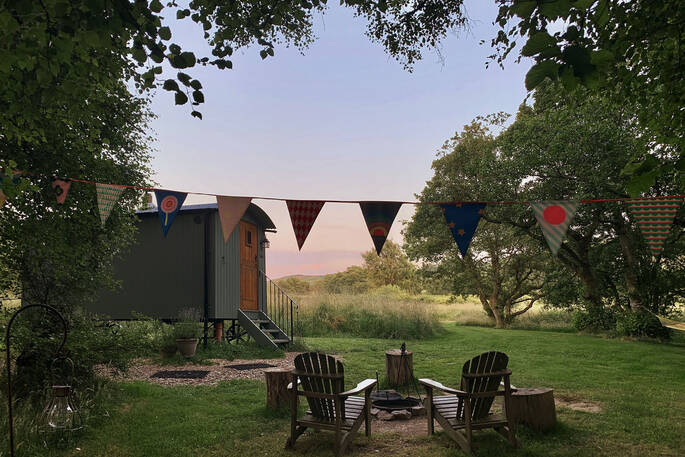 Bunting and outdoor firepit