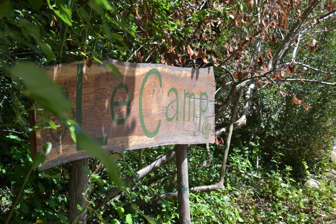 Le Camp wooden entrance sign in France 