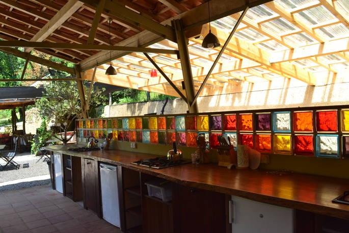 Open plan guest kitchen at Le Camp in France 